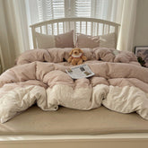 Sophia Gingham Lace Washed Cotton Bedding Set - Brown